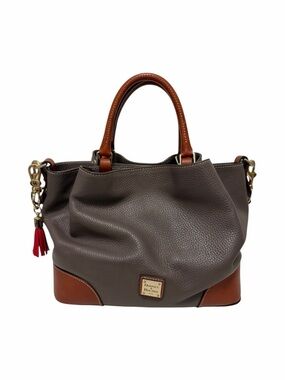 Dooney & Bourke Textured Gray/Brown Leather Satchel Handbag